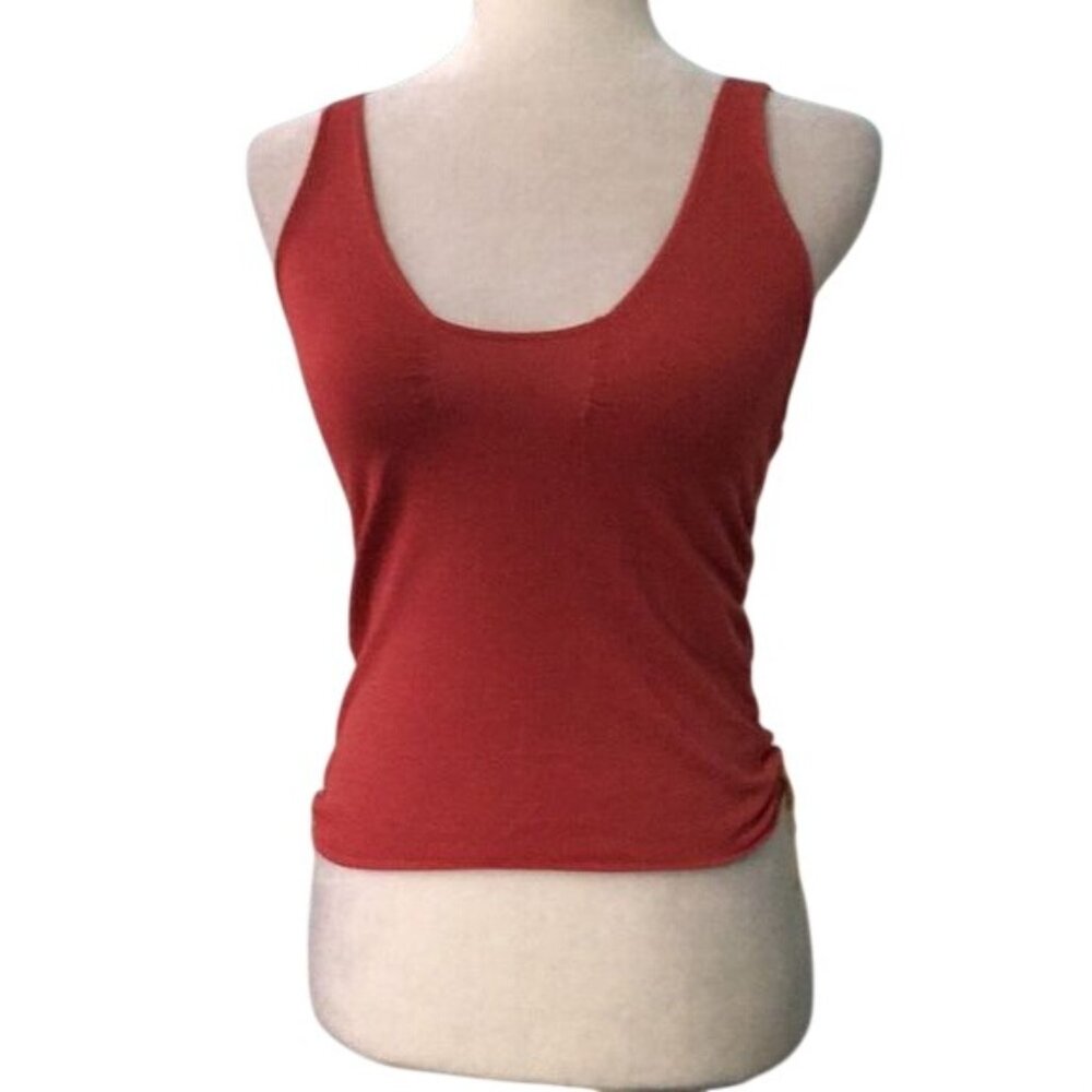 Buffalo David Bitton Tank Top Small Coral Orange Leather Lace Tie Scoop Neck